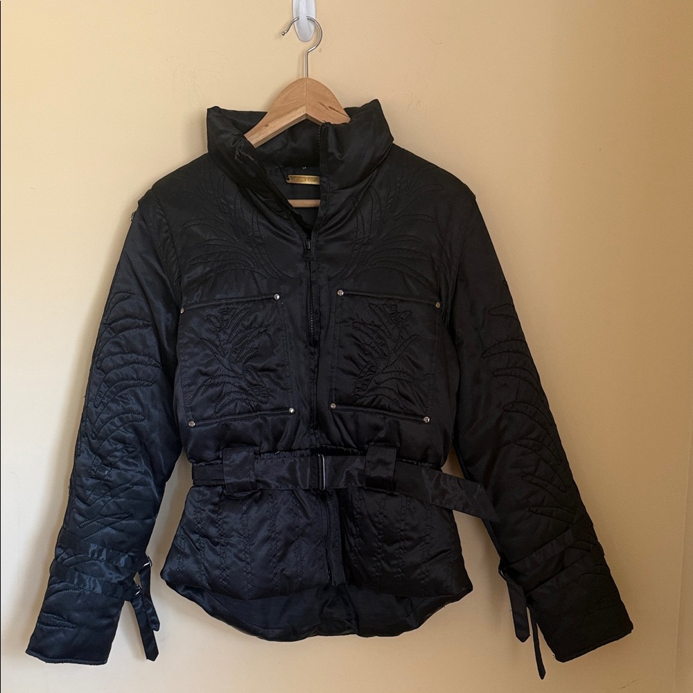 Brandon Thomas Vintage Black Quilted Belted Jacket‎ Size Medium